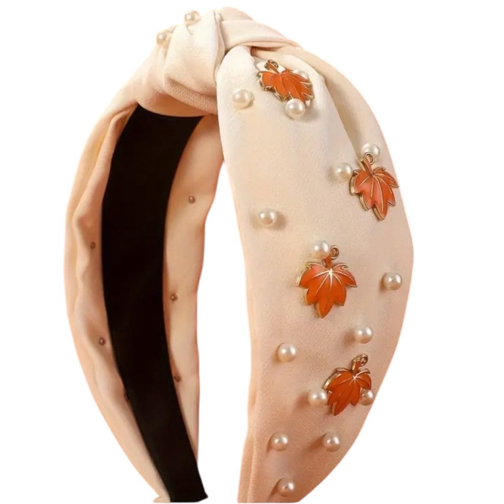 Fall Leaves & Faux Pearls Knotted Headband